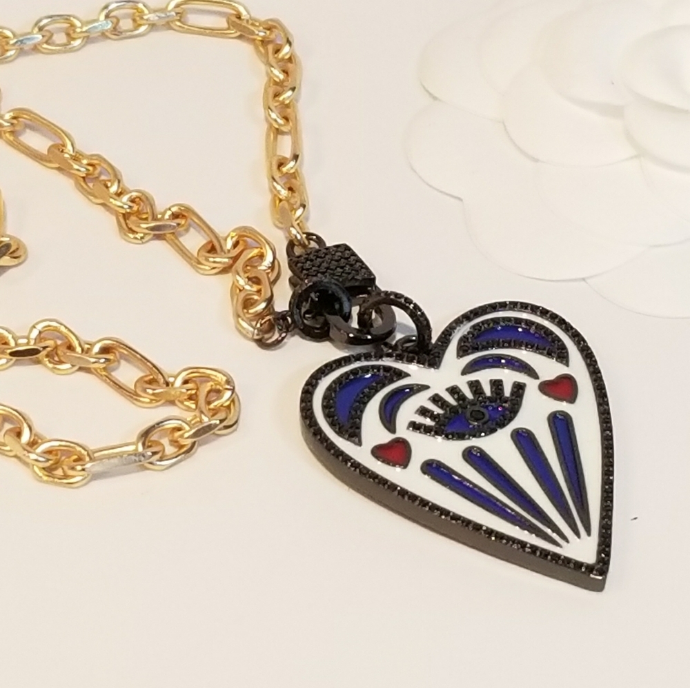 Enamel Evil Eye Pave CZ Pendant Necklace - Picture 2 of 6